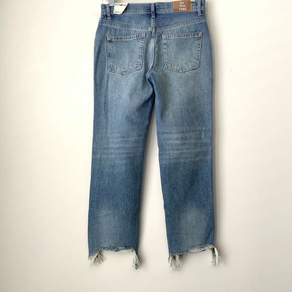 We The Free Jeans Women Size 25 Blue Distressed Maggie Mid Rise Straight Leg - Picture 2 of 13